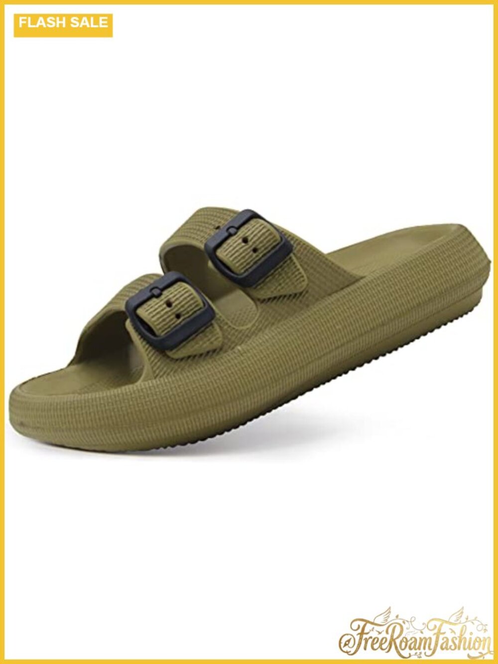 Weweya Pillow Sandals Double Buckle Flat Slides for Outdoor Beach Pool